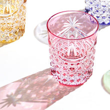 Load image into Gallery viewer, Kagami Crystal-Whiskey Glass, Edo Kiriko &quot;Drape &amp; Tetragonal Basket Weave&quot; Red T370-2835-CAU

